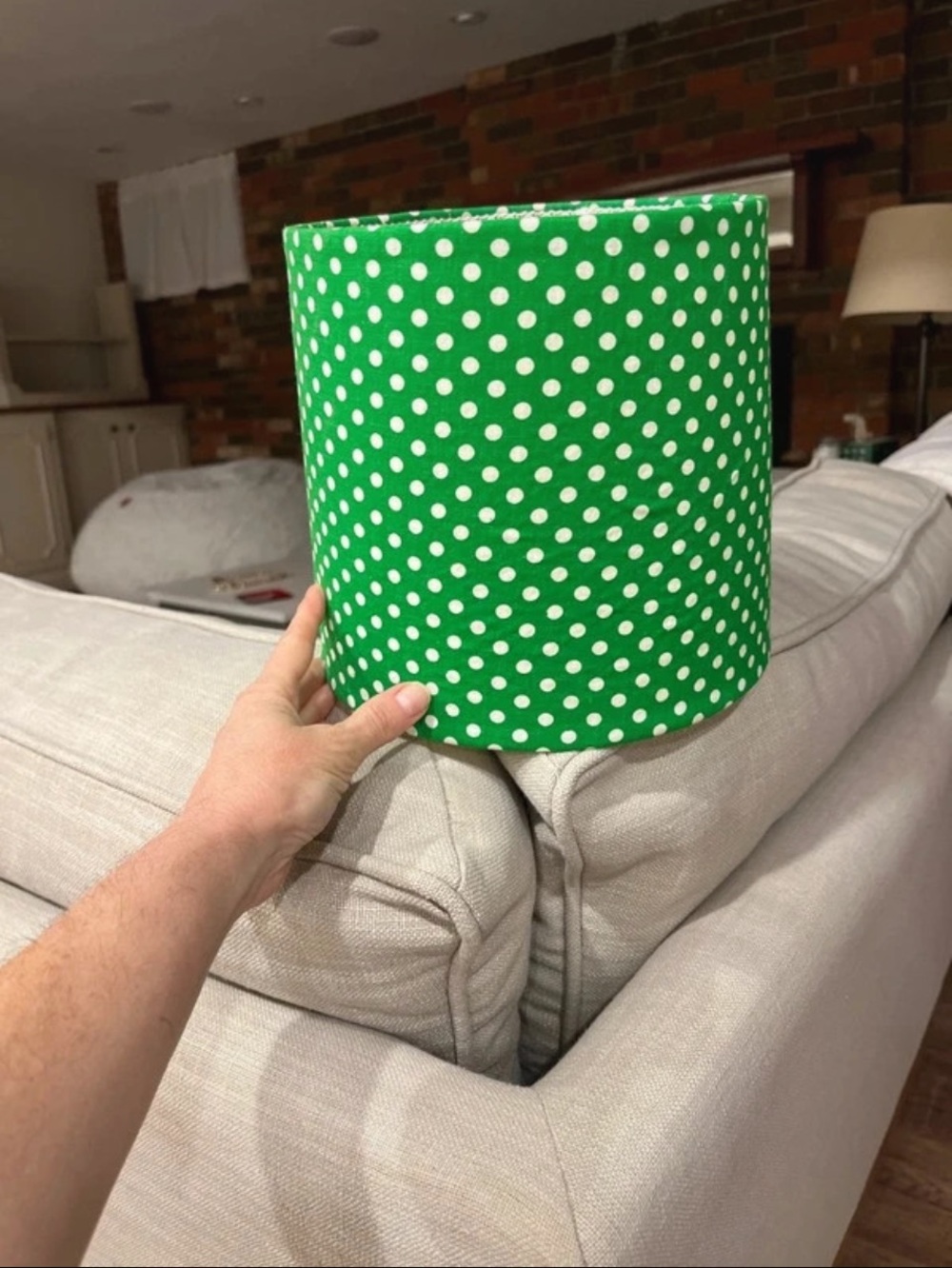 Green Polka Dot Drum Lamp Shade -